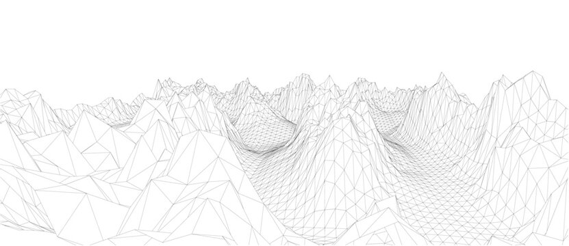3D wireframe of contour swirl. Abstract wireframe background. Black and white wave.