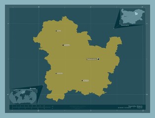 Fototapeta premium Targovishte, Bulgaria. Solid. Labelled points of cities