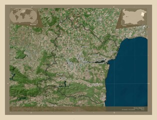 Varna, Bulgaria. High-res satellite. Labelled points of cities