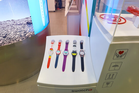 HONG KONG - CIRCA JANUARY, 2016: Swatch store in Hong Kong. Swatch is a Swiss watchmaker founded in 1983 by Nicolas Hayek, and is subsidiary of The Swatch Group.