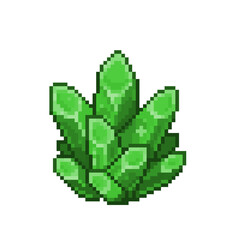An 8-bit retro-styled pixel-art illustration of a green crystal.