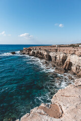 Obraz premium Beautiful sea caves near cape Greco in national park with turquoise water