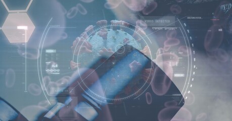 Scope scanning Covid-19 cell against binoculars