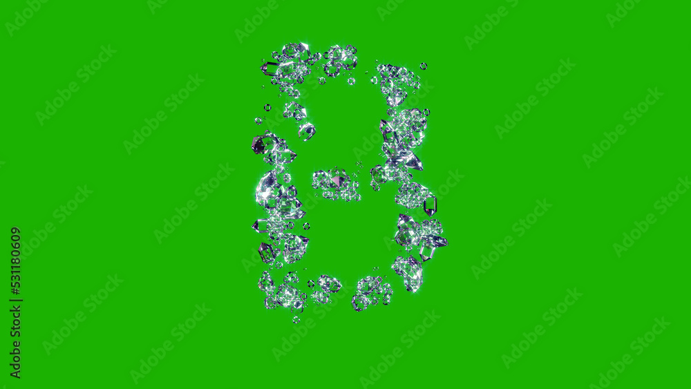 Poster shining clear brilliants font - letter b on chroma key screen, isolated - object 3d rendering