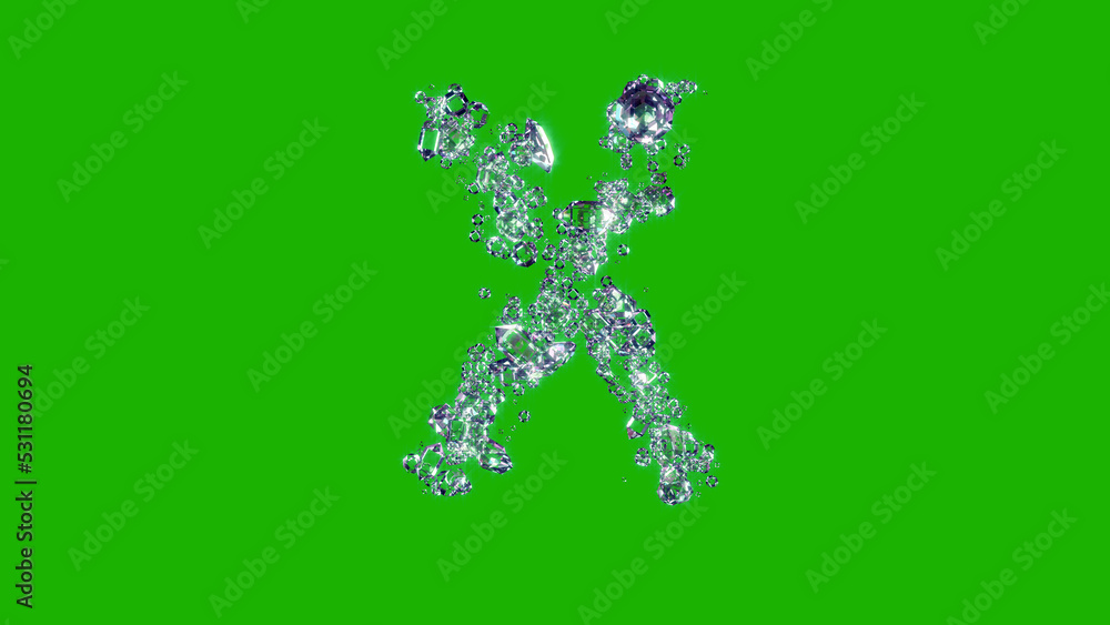 Poster lighting transparent brilliants alphabet - letter x on chroma key screen, isolated - object 3d rende