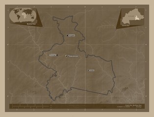 Centre-Est, Burkina Faso. Sepia. Labelled points of cities