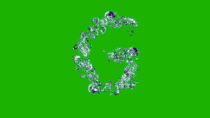 lighting finest diamonds alphabet - letter G on green screen, isolated - object 3D rendering