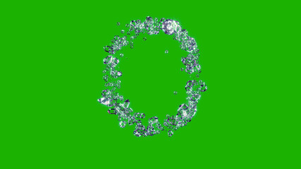 glowing transparent diamonds alphabet - letter O on green screen, isolated - object 3D illustration