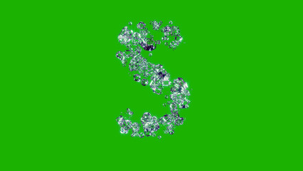shining transparent brilliants font - letter S on green screen, isolated - object 3D illustration