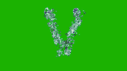 glowing finest brilliants alphabet - letter V on green screen, isolated - object 3D rendering