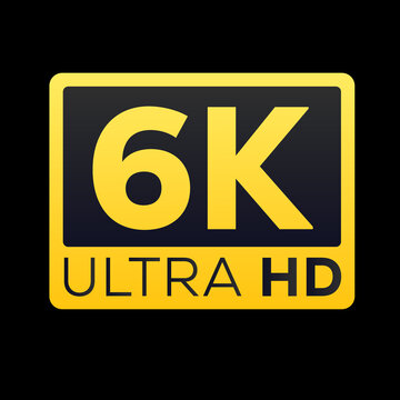 6K ultra HD icon golden color badge vector logo