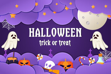 paper cut art halloween background illustration design