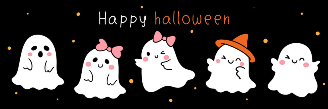 Draw banner cute ghost For halloween party