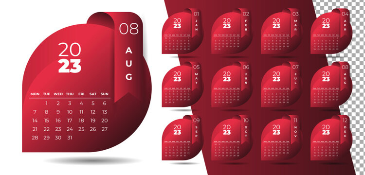 2023 calendar planner design template vector week start Monday.