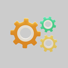Icon of 3D isolated gears and cogs. illustration of the repair, optimizing, workflow, setting, engineering, improvements, and refinement concept