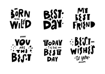 Motivational Scandinavian typography style lettering phrases set.