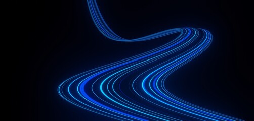 3d render of flash neon and light glowing on dark scene. Speed light moving lines.