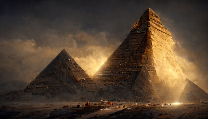 pyramids of giza artistic rendition - obrazy, fototapety, plakaty