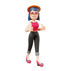 3D illustration. 3D Cute Woman character with happy face. showing two thumbs forward. with a beautiful smiling facial expression. 3D character cartoon