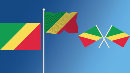Waving flag of Republic of the Congo on the blue transition background vector and illustration