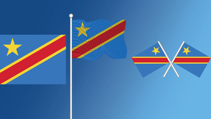 Waving flag of Democratic Republic of the Congo on the blue transition background vector and illustration