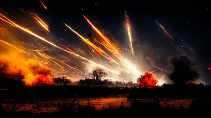 Fire from bombs and missiles during war fire, Digital Generate Image