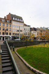 Obraz premium Emile Braunplein near Saint Nicholas Church in old towns of Ghent during autumn , winter cloudy day : Ghent , Belgium : November 30 , 2019