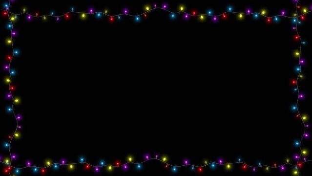 Colorful string of glowing lights flashing light bulbs. 3d rendering party, Christmas or new year background animation. festival, Anniversary, Celebration, Happy Birthday, Wedding, Diwali.