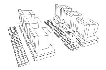 Retro computer with monitor mouse and keyboard. Business concept