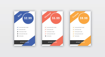 Modern stylish business pricing table or card design template
