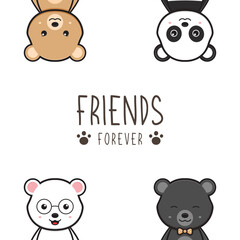 Cute bear friends forever doodle banner background wallpaper icon cartoon illustration