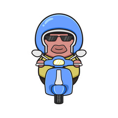 Cute fat boy is riding scooter mascot cartoon icon clip art illustration