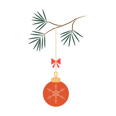 Pine branch with Christmas red ball