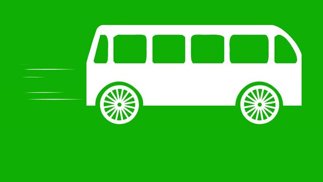 Running bus animation motion graphics with green screen background