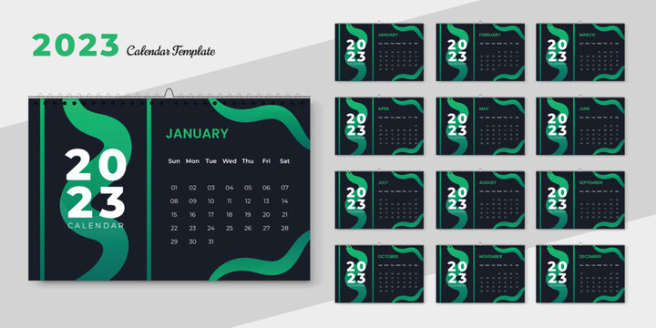 Corporate natural shape yearly planner 2023 desk calendar calendar design template