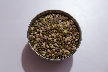 Horse gram or Macrotyloma uniflorum and Cow Peas isolated on white background