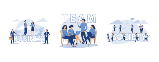 cohesive teamwork in the startup , meeting opinion concept, teamwork, set flat vector modern illustration
