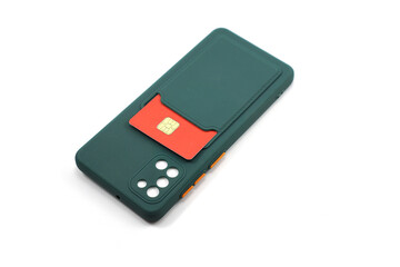 two blue and dark green phone cases for smartphones with credit card storage