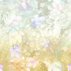 Fototapeta na wymiar Watercolor art pattern, background with a floral pattern. vintage drawings of plants, flowers,willow branch, berry. For cloth, paper, scarf. A flower of a camomile.iridescent abstract background.
