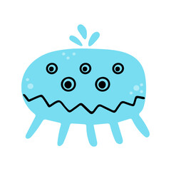 Cute blue doodle monster icon. Happy Halloween