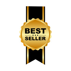 Best seller gold label on a png background design
