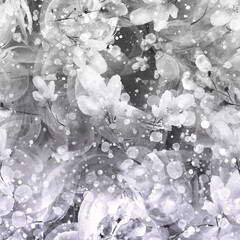 Watercolor art pattern, background with a floral pattern. vintage drawings of plants, flowers,willow branch, berry. For cloth, paper, scarf. A flower of a camomile.iridescent abstract background.