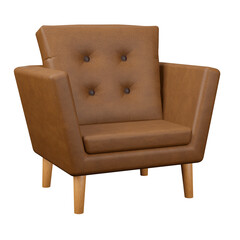 Brown leather armchair seat with wooden leg 3d rendering modern interior design for living room