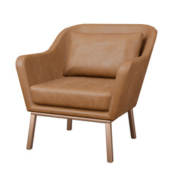 Brown leather armchair soft cushion with metal leg 3d rendering modern interior design for living room