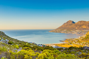 Elevated view of Glencairn beach and Simon's Town in Cape Town.