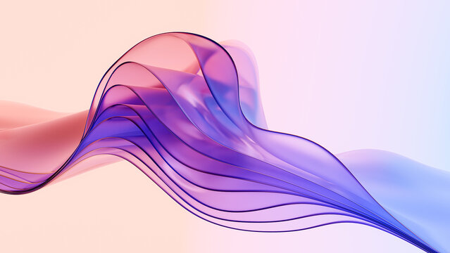 Glass Wavy Layers - Abstract Background In Beige, Purple, And Blue Colors. 3d Illustration