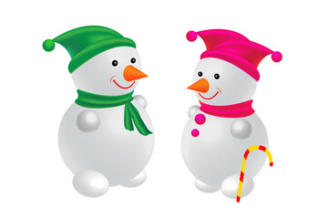 Snowman, vector image on a white background.
 Cartoon character for banner, flyer, illustrations.