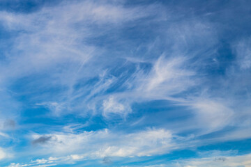Cirrus and Stratus clouds in dramatic blue sky over Cape Town - obrazy, fototapety, plakaty