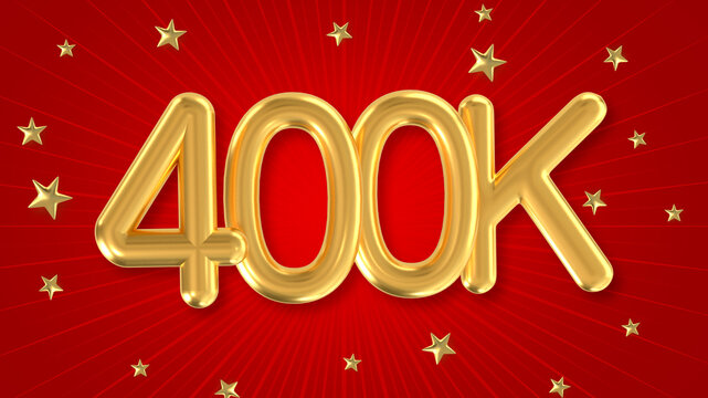 3d golden 400K with star and red background. 3d illustration.