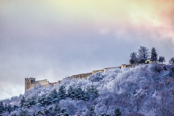 castle in the mountains in winter